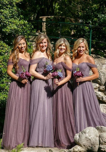 purple bridesmaid dresses 2021 sweetheart neckline pleats tulle floor length a line long wedding party dresses