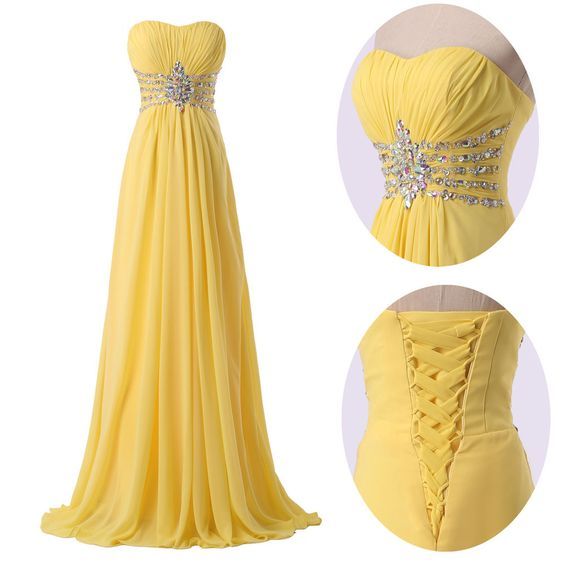 yellow bridesmaid dresses 2021 sweetheart neckline pleats crystal a line chiffon floor length long maid of honor dresses wedding party dress