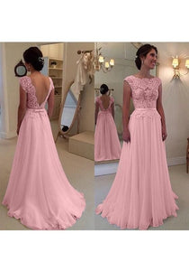 Pink Prom Dresses Deep V-Back Lace Zipper Evening Dress Sexy Appliques Long Prom Dress