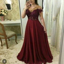 Load image into Gallery viewer, wine red prom dresses 2020 sheer crew neckline a line satin floor length evening dresses formal dresses