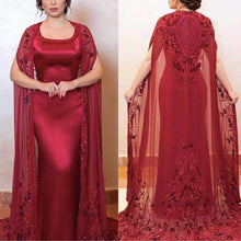 Load image into Gallery viewer, red prom dresses 2020 scoop neckline with jacket mermaid satin lace evening dresses
