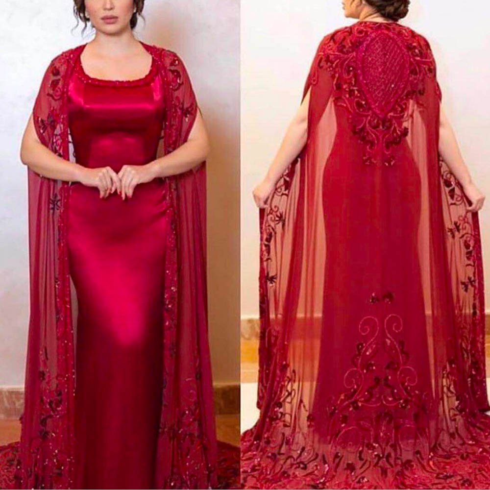 red prom dresses 2020 scoop neckline with jacket mermaid satin lace evening dresses