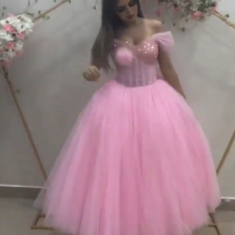 pink prom dresses 2020 sweetheart neckline off the shoulder tulle evening dresses formal dresses evening gowns party dress