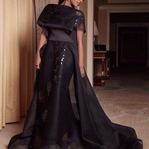 prom dresses 2021 one shoulder lace appliques beading black evening dresses gowns