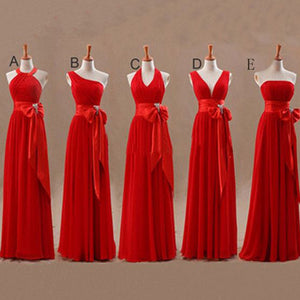 red bridesmaid dresses chiffon long bow wedding guest dresses cheap wedding party dresses