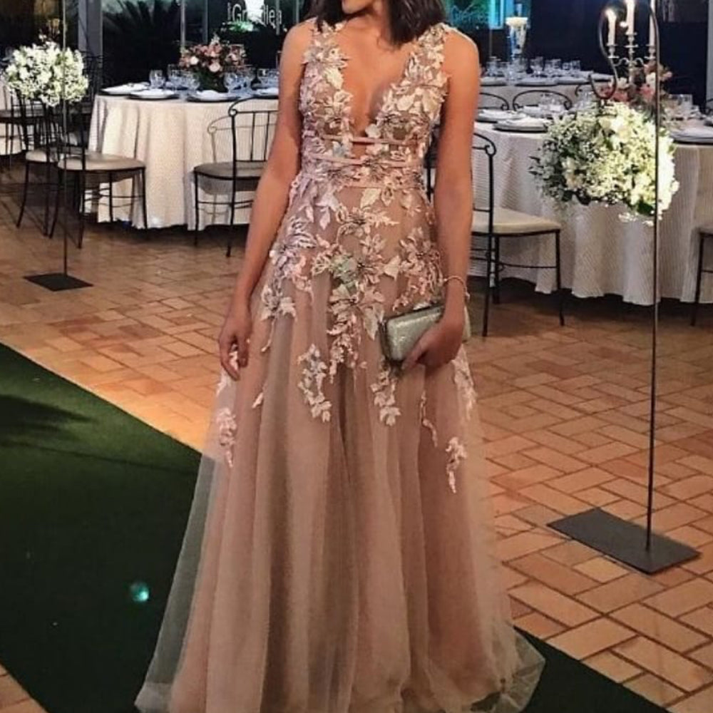 champagne prom dresses 2020 deep v neck sexy backless floor length lace evening dresses 2020 formal dress