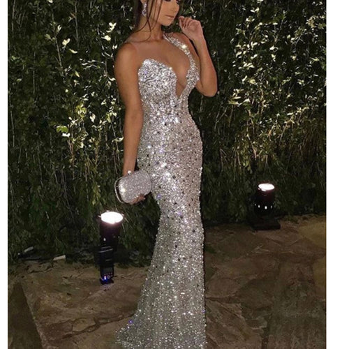 crystal prom dresses 2020 sheer crew neckline mermaid sparkly formal dresses arabic party dresses