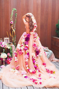 pink prom dresses hand made flowers sweetheart neckline new arrival ball gown evening dresses