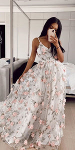 flowers prom dresses 2021 v neck hand made flowers a line floor length long evening dresses