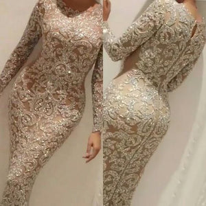 sparkly sequins prom dresses 2021 crew neckline long sleeve mermaid long sleeve evening dresses gowns