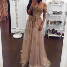 Load image into Gallery viewer, champagne prom dresses 2020 sweetheart neckline lace appliques sequins beading formal dresses evening gowns