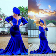 Load image into Gallery viewer, Simple Velvet Evening Formal Dresses Sexy High V-neck Long Sleeves Mermaid Arabic Muslim Dubai Prom Gowns