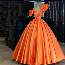 Load image into Gallery viewer, satin prom dresses 2021 sweetheart neckline short sleeve satin long evening dresses gowns