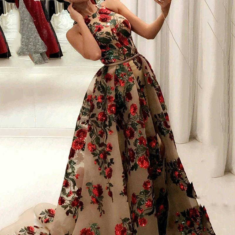 New Elegant Woman Evening Gown Plus size slim printed long evening dress Suitable for Formal Parties