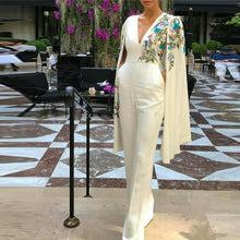 Load image into Gallery viewer, Evening Dresses Long Embroidery Jumpsuit Long Pant jumpsuit Long Sleeve Formal Dress White Jumpsuit V Neck Jumpsuits Dubai Gown
