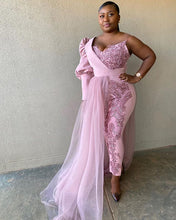 Load image into Gallery viewer, Pink Jumpsuits Prom Dresses With Detachable Skirt African Lace Appliqued Sequined Evening Dress Plus Size Formal Party Gowns