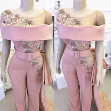 Load image into Gallery viewer, Luxury Jumpsuits for Women Long Mermaid Pink Beaded Crystals Elegant Pants for Weddings Evening Party Dresses