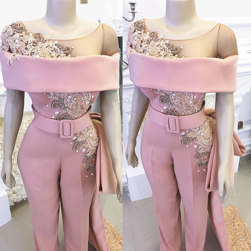 Luxury Jumpsuits for Women Long Mermaid Pink Beaded Crystals Elegant Pants for Weddings Evening Party Dresses