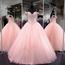 Load image into Gallery viewer, Pink Luxury Ball Gown Quinceanera Dresses 2021 Plus Size Sexy Prom Party Dress Beaded Vestidos de Debutante Gowns Ballkleid