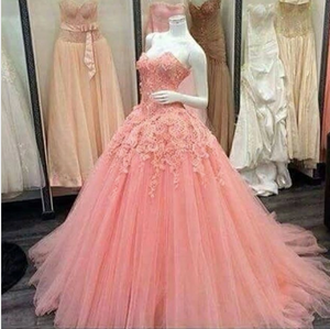 pink prom dresses 2021 sweetheart neckline lace appliques ball gown tulle floor length long evening dresses gowns