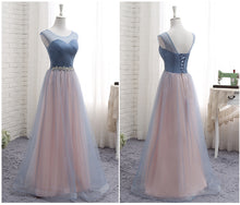 Load image into Gallery viewer, tulle bridesmaid dresses 2020 sheer crew neck pleats a line floor length wedding guest dresses party dress