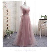 Load image into Gallery viewer, blush pink bridesmaid dresses 2020 pleats tulle crystal sashes long maid of honor dresses wedding guest dresses