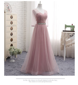 blush pink bridesmaid dresses 2020 pleats tulle crystal sashes long maid of honor dresses wedding guest dresses