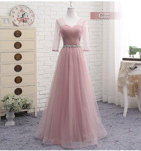 blush pink bridesmaid dresses 2020 pleats tulle crystal sashes long maid of honor dresses wedding guest dresses