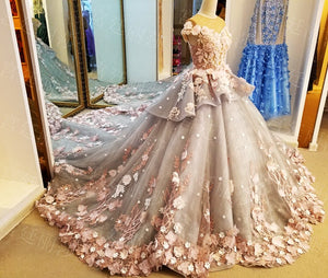 flowers prom dresses 2021 lace appliques peplum ball gown floor length lace long evening dresses gowns