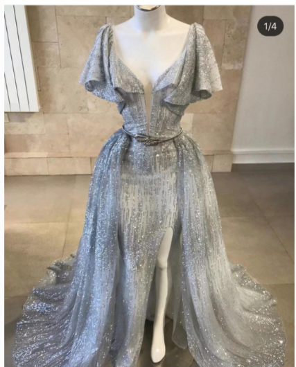 shinning sliver prom dresses 2021 sweetheart short sleeve sparkly evening dresses