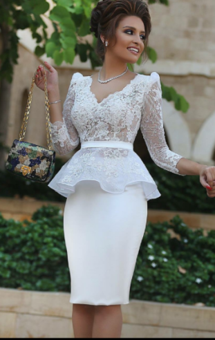 white wedding dress evening dresses peplum lace long sleeve bridal dresses wedding gowns 2021