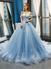 Load image into Gallery viewer, light blue prom dresses 2021 sweetheart neckline sexy formal dresses evening gowns