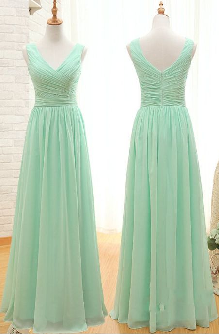 mint green bridesmaid dresses 2021 deep v neck pleats a line chiffon long wedding party dresses
