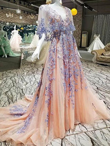 pink prom dresses 2021 deep v neck lace appliques sequins tulle a line long evening dresses gowns