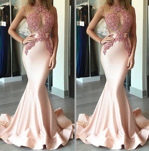 pink mermaid prom dresses lace keyhole satin appliques evening dresses formal party dresses