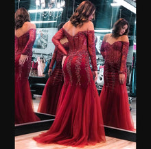 Load image into Gallery viewer, red prom dresses 2021 sweetheart neckline beading high quality red evening dresses tulle formal dress