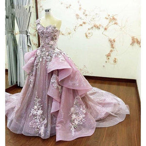 pink prom dresses 2021 hand made flowers ruffle ball gown floor length long evening dresses gowns
