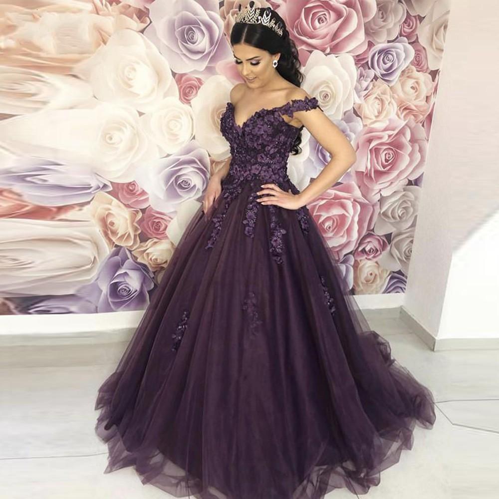 Floral Applique Prom Dresses Off The Shoulder Long Purple A Line Formal Evening Gowns 2021 Arabic Dubai Lace Abaya Vestidos De Fiesta