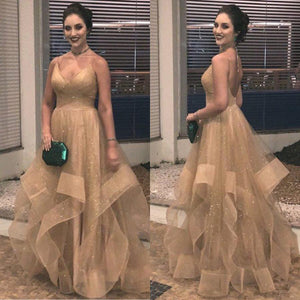 gold prom dresses 2021 sweetheart neckline ruffle sparkly shinning a line long tulle evening dresses gowns