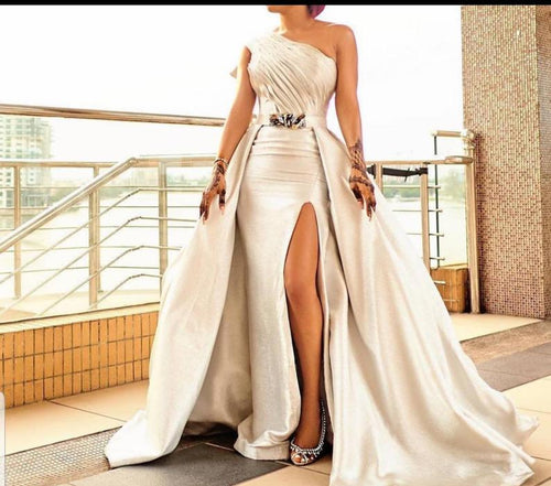 cream wedding dress 2021 with detachable train african prom dressesfloor length prom cape dress