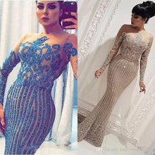 Load image into Gallery viewer, Luxury Gold Sequin Mermaid Arabic Dubai Evening Dresses 2021 Formal Prom Party Gowns Plus Size Abendkleider Robe De Soiree Free Shipping