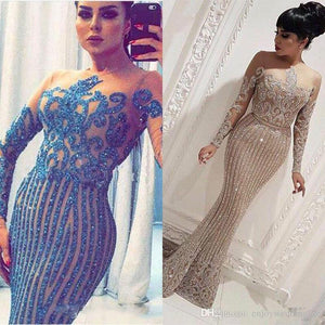 Luxury Gold Sequin Mermaid Arabic Dubai Evening Dresses 2021 Formal Prom Party Gowns Plus Size Abendkleider Robe De Soiree Free Shipping