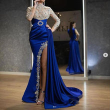 Load image into Gallery viewer, Luxury Royal Blue Prom Dress Mermaid 2020 Beads Sequins Long Sleeves Side Split Evening Dresses Dress robe de soiree