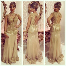 Load image into Gallery viewer, Lace prom dress,gold Prom Dress,long prom dress,Charming prom dress,evening dress