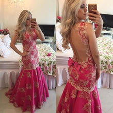 Load image into Gallery viewer, Mermaid Evening Dress, Lace Applique Evening Dress, Beaded Evening Dress, Elegant Evening Dress