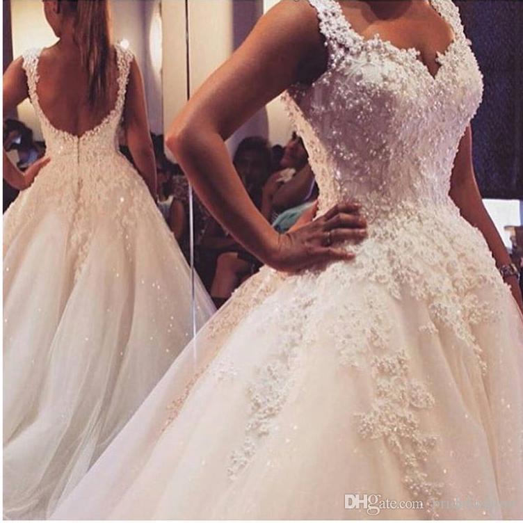 Spaghetti scoop ball gown ivory lace appliques backless beading cheap plus size vintage bridal wedding dresses