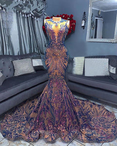 mermaid prom dresses 2021 crew neckline lace appliques long evening dresses gowns shinning formal dresses